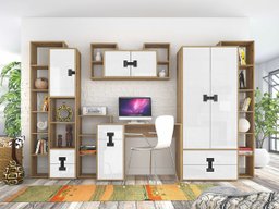 Ensemble de bureau à domicile Florevi 104 (Blanc brillant + Chêne Artisan)