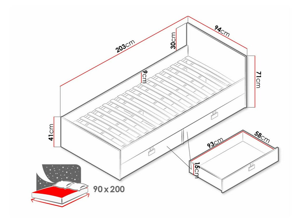 Lit Florevi 106 (Mat blanc + Chêne Artisan)
