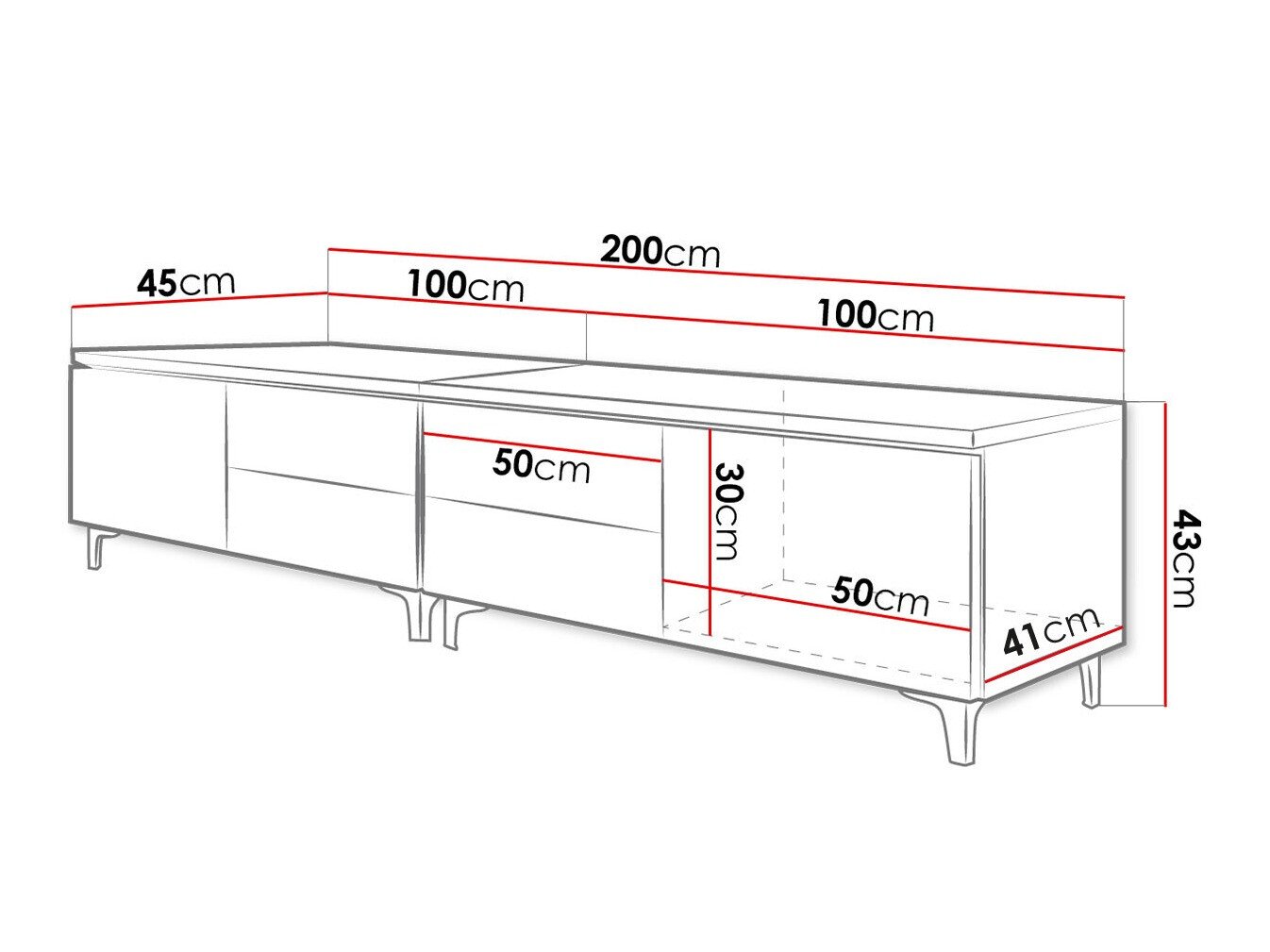 Meuble TV Hortus I (Blanc + Noir brillant)