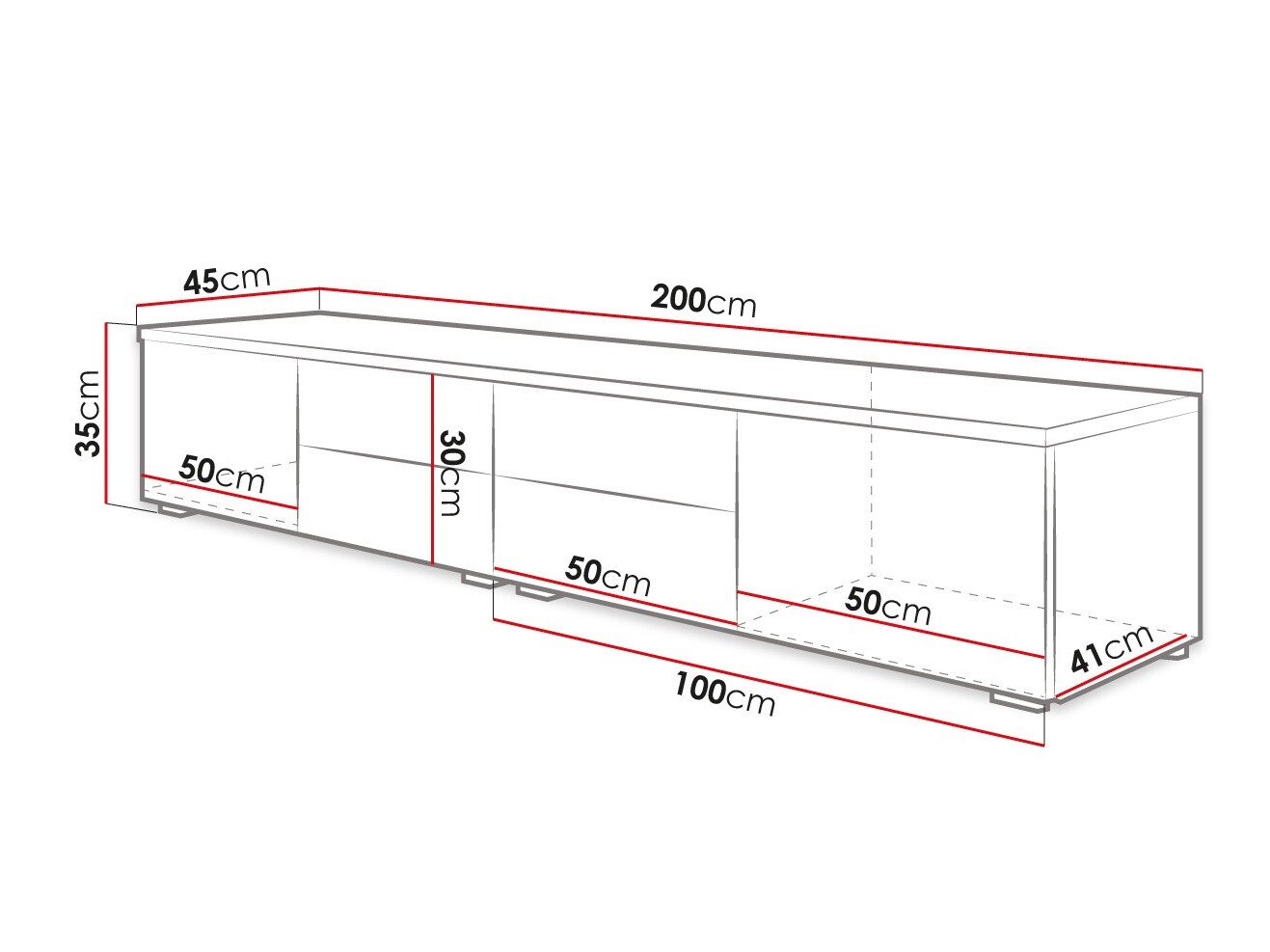 Meuble TV Nashville 129 (Blanc + Noir brillant)