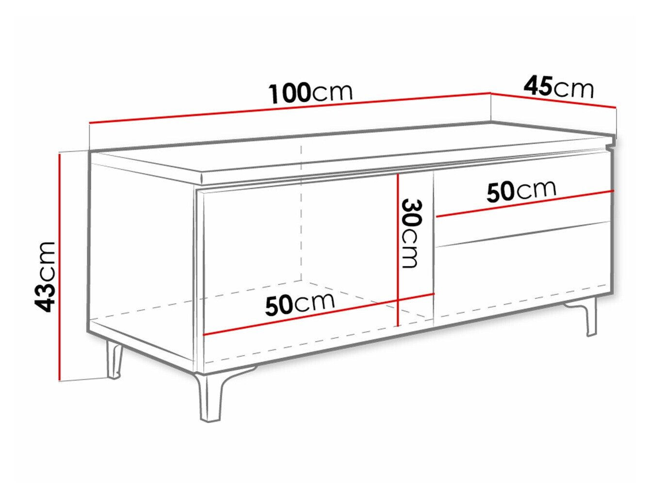 Meuble TV Nashville 130 (Blanc + Noir brillant)