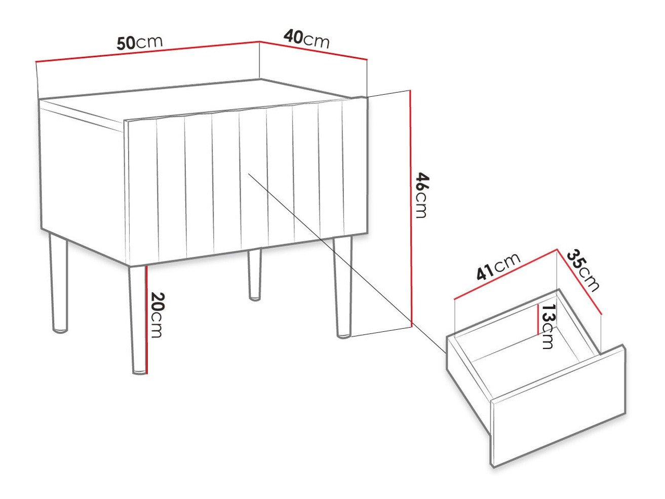 Table de chevet Merced 135 (Noir brillant + Noir)
