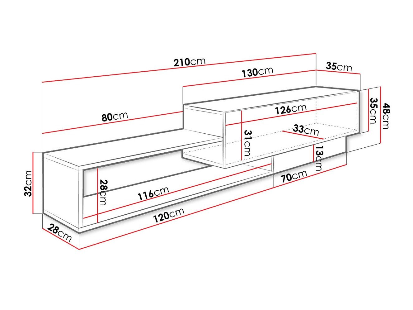 Meuble TV Pinos (Noir + Chêne wotan)