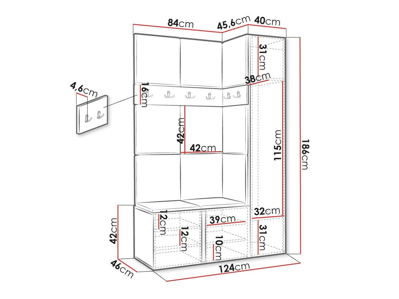 Meuble d'entrée Hartford 471 (Chêne Artisan)