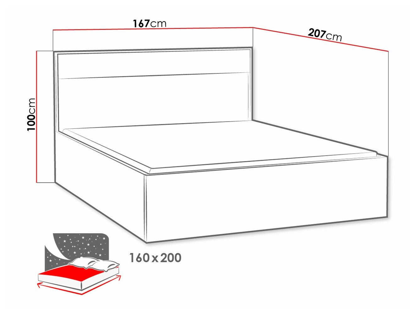 Lit Etrmoni 113 (Clair bois + Chêne)