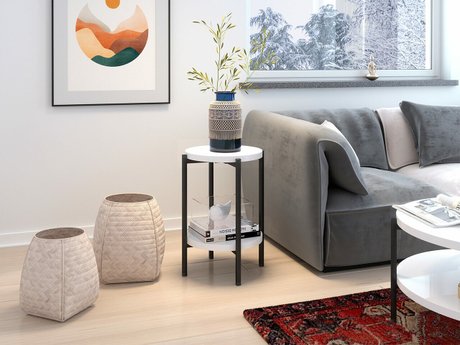 Table d'appoint Providence 179 (Blanc brillant + Noir)