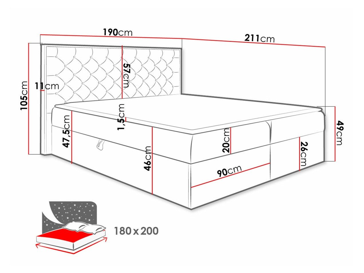 Lit continental Baltimore 182 (Chêne wotan + Faro 4)
