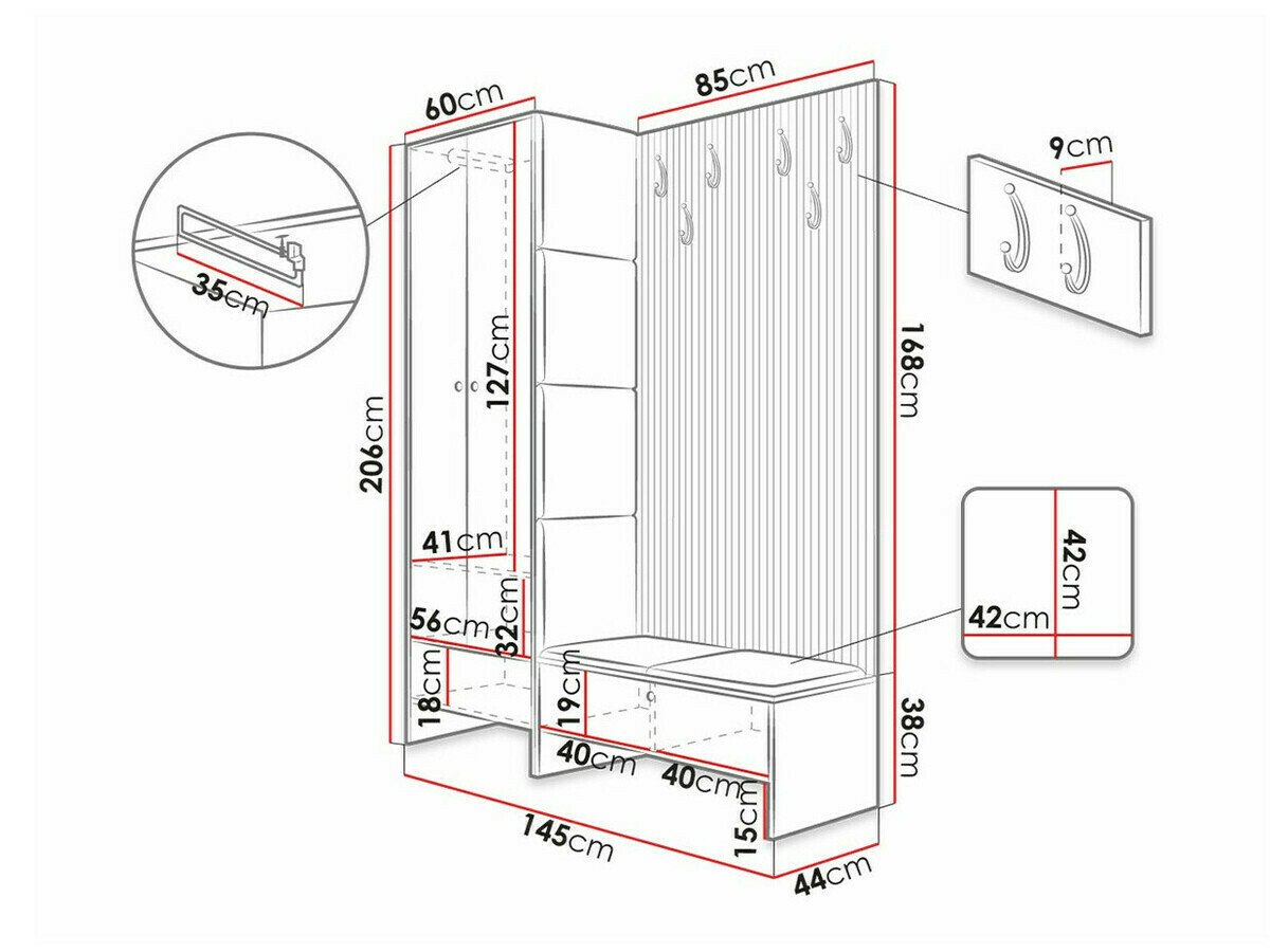 Meuble d'entrée Donio III (Chêne Artisan + Manila 32)