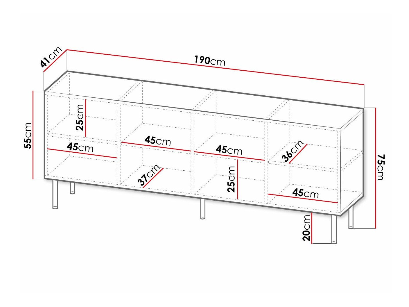 Buffet Charlotte 170 (Blanc + Noir)