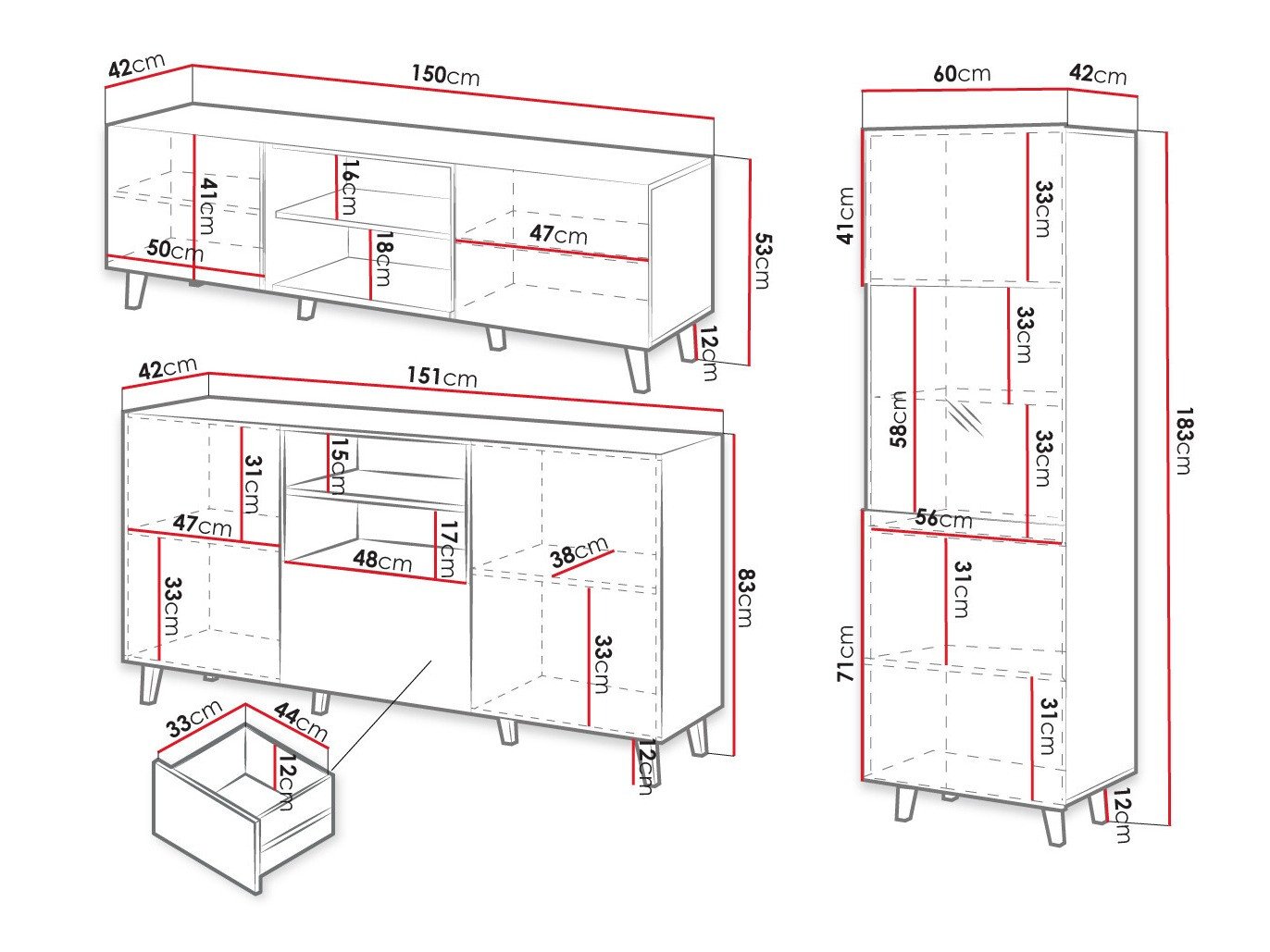 Ensemble de salon Comes I (Noir + Chêne wotan)