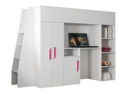 Lit mezzanine Hartford 355 (Blanc + Blanc brillant + Rose)