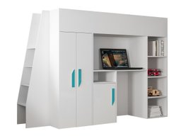 Lit mezzanine Hartford 355 (Blanc + Blanc brillant + Turquoise)