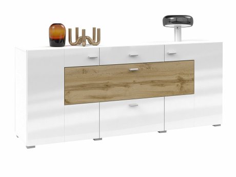Commode Mondalo 104 (Chêne wotan + Blanc brillant)