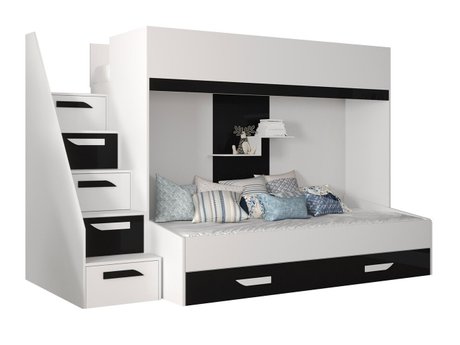 Lit superposé Hartford 356 (Blanc + Noir brillant + Blanc brillant)
