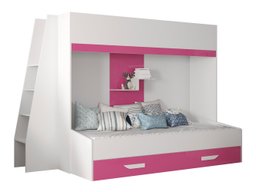 Lit superposé Hartford 357 (Blanc + Rose brillant + Blanc brillant)