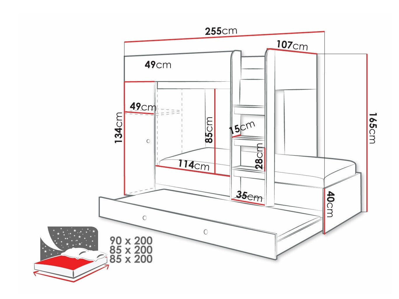 Lit superposé Hartford 360 (Chêne Artisan + Blanc)