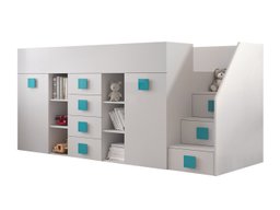 Lit mezzanine Hartford 366 (Blanc + Blanc brillant + Turquoise)