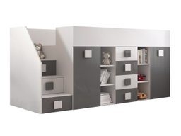 Lit mezzanine Hartford 366 (Blanc + Gris brillant + Blanc brillant)