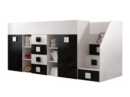 Lit mezzanine Hartford 366 (Blanc + Noir brillant + Blanc brillant)