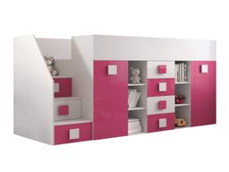 Lit mezzanine Hartford 366 (Blanc + Rose brillant + Blanc brillant)