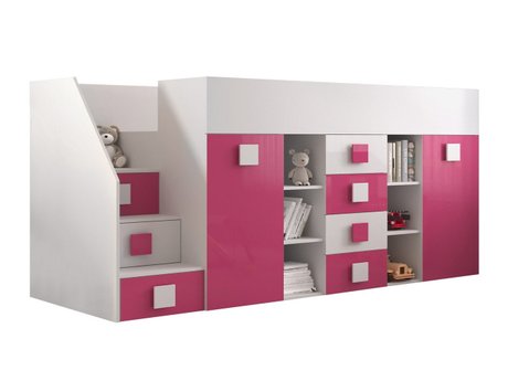 Lit mezzanine Hartford 366 (Blanc + Rose brillant + Blanc brillant)