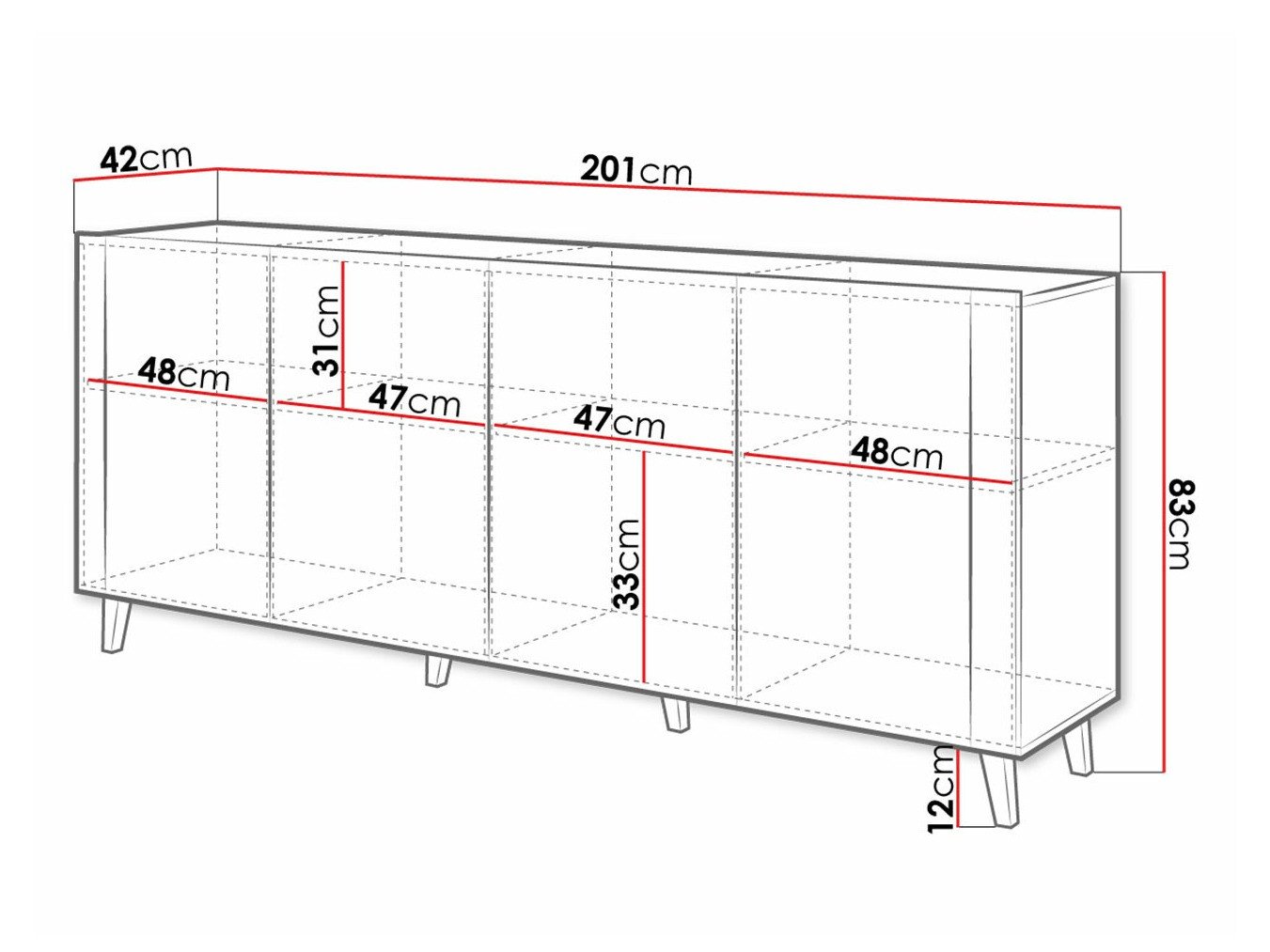 Buffet Charlotte 183 (Noir + Craft chêne)