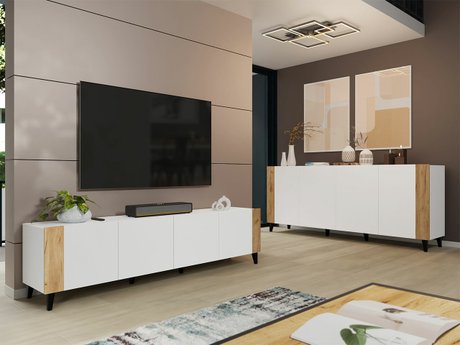 Ensemble de salon Charlotte 185 (Blanc + Craft chêne)