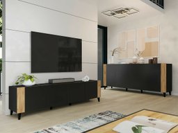 Ensemble de salon Charlotte 185 (Noir + Craft chêne)