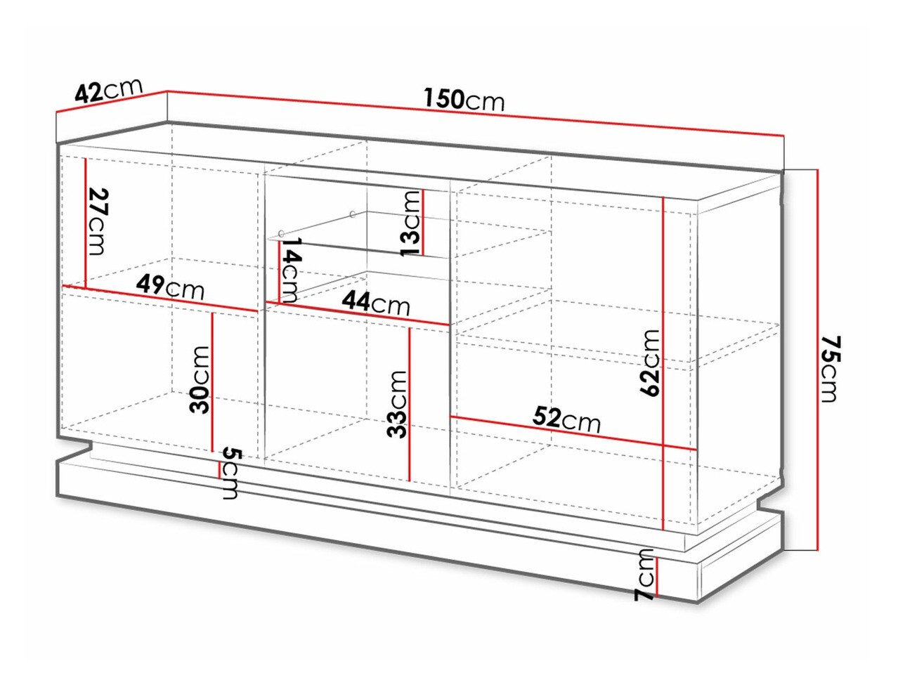 Buffet Charlotte 186 (Blanc + Blanc brillant)