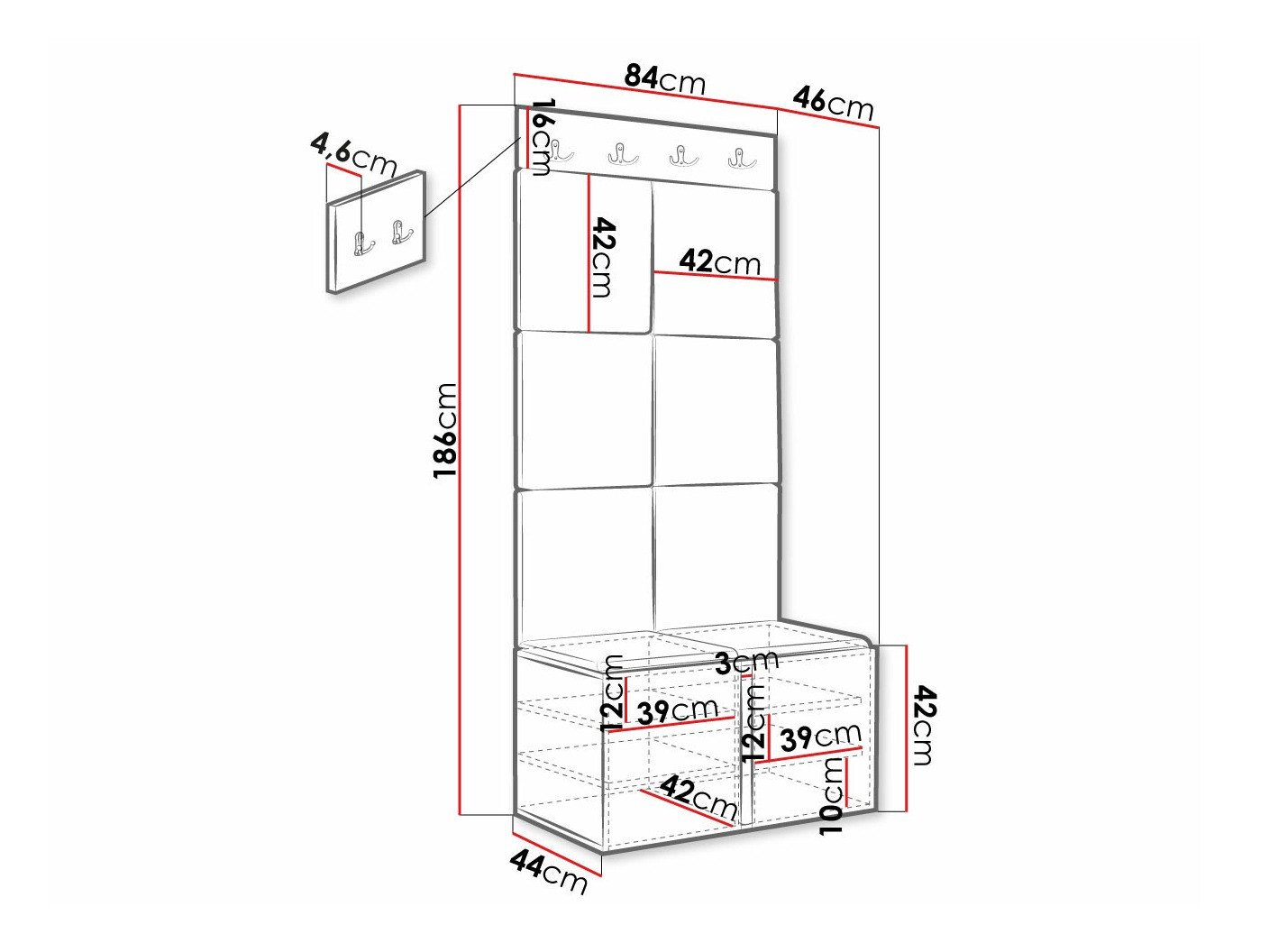 Meuble d'entrée Hartford 375 (Blanc)