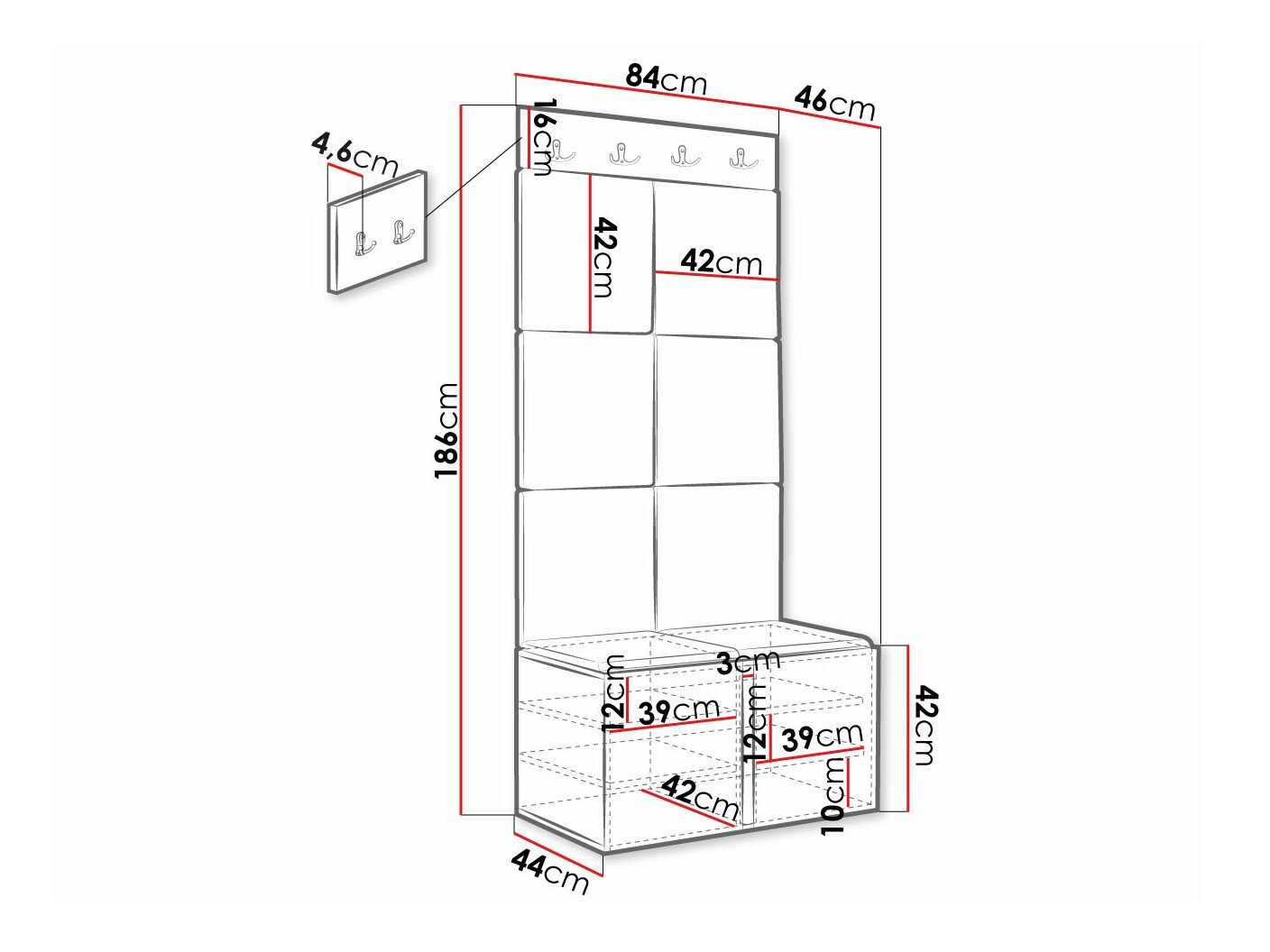 Meuble d'entrée Hartford 375 (Blanc)