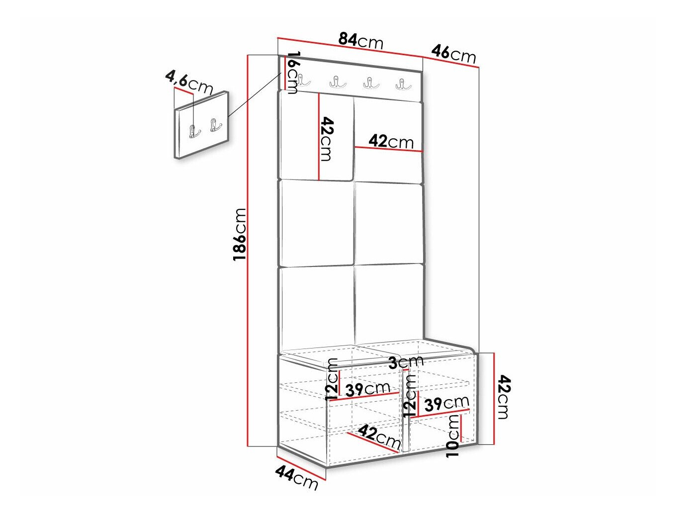 Meuble d'entrée Hartford 375 (Blanc)