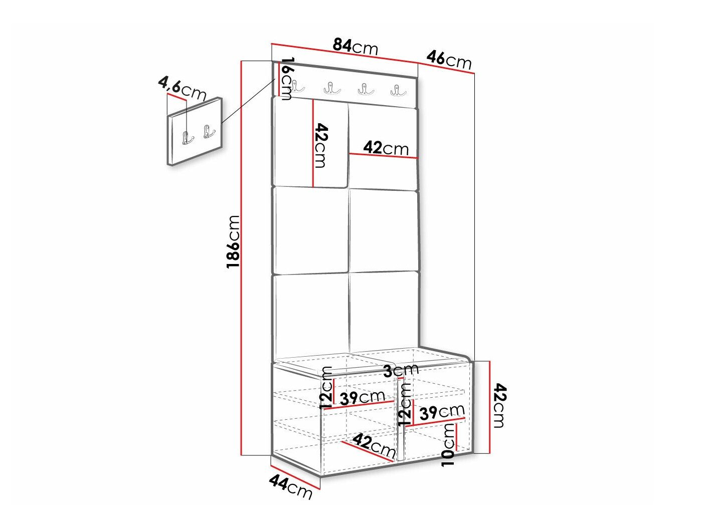 Meuble d'entrée Hartford 375 (Blanc)