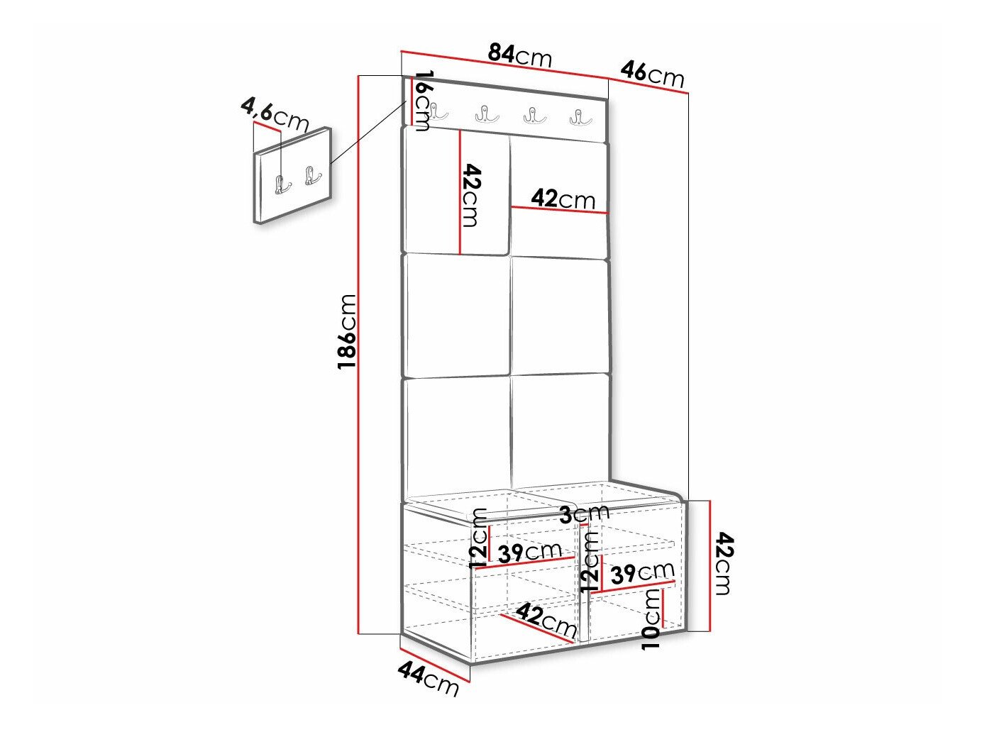 Meuble d'entrée Hartford 375 (Blanc)