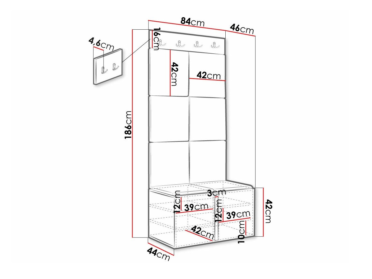 Meuble d'entrée Hartford 375 (Noir)