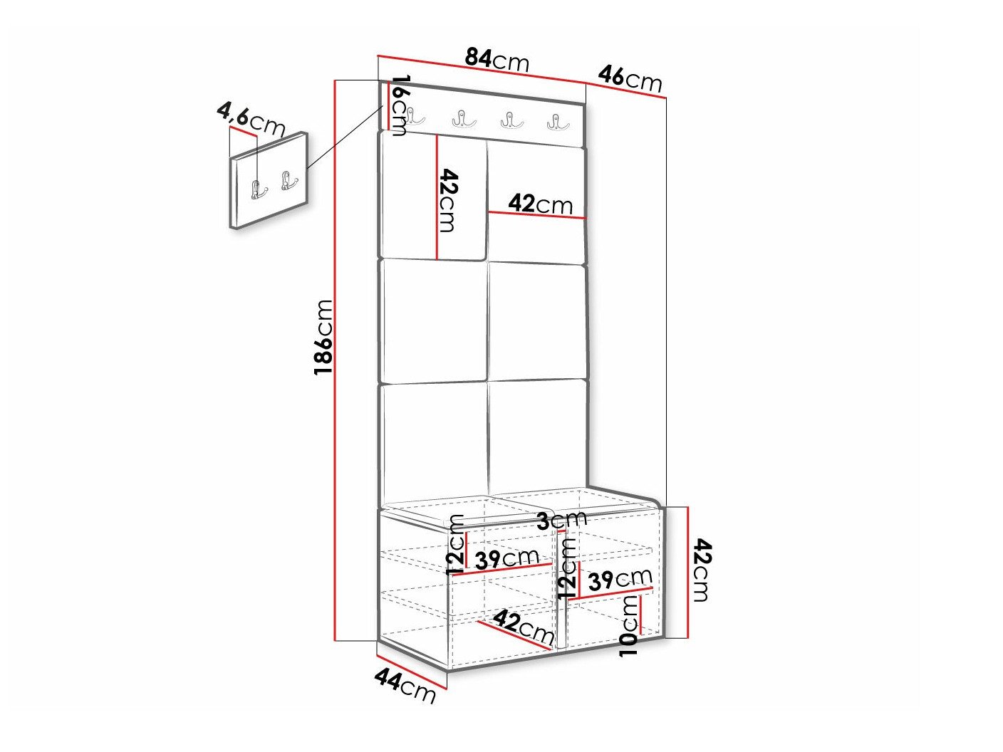 Meuble d'entrée Hartford 375 (Noir)