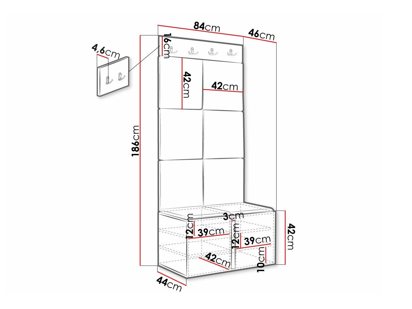 Meuble d'entrée Hartford 375 (Noir)