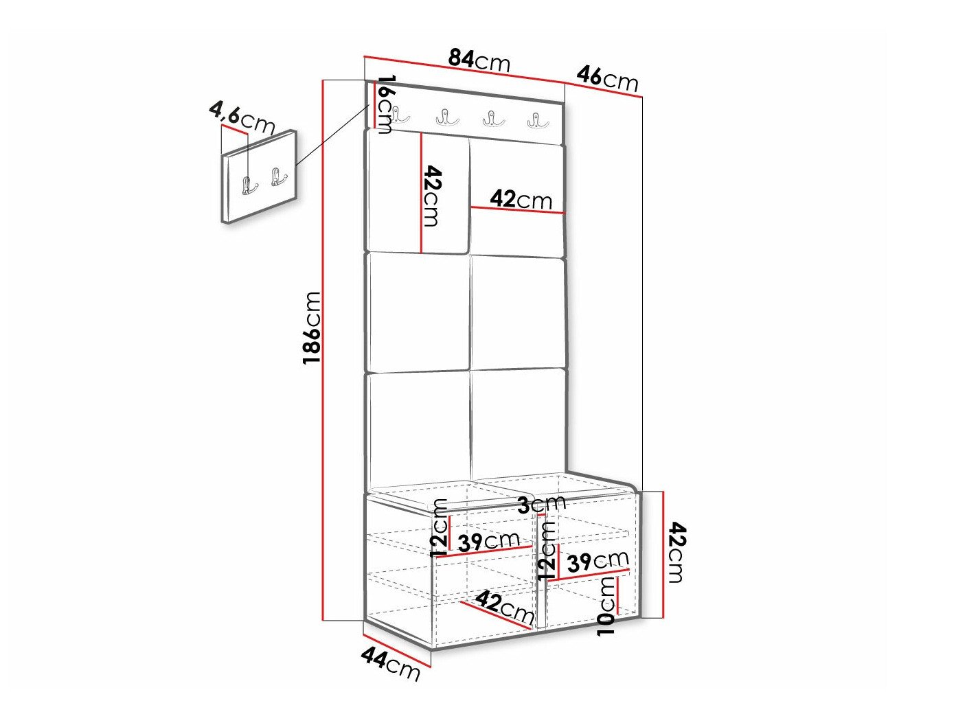 Meuble d'entrée Hartford 375 (Noir)