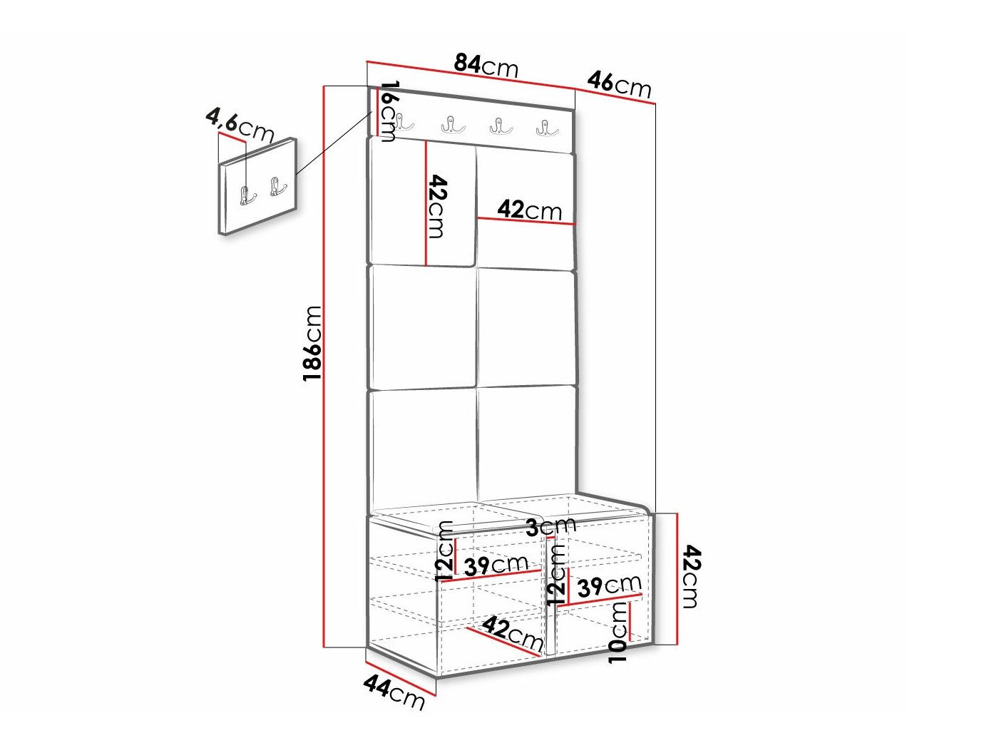 Meuble d'entrée Hartford 375 (Noir)