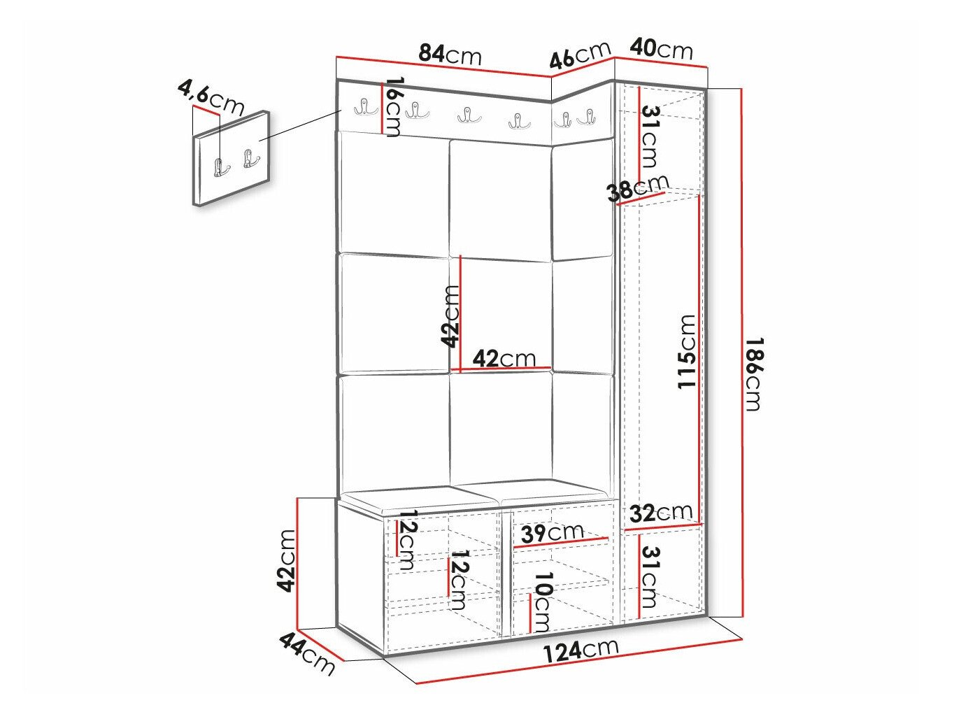 Meuble d'entrée Hartford 377 (Noir)