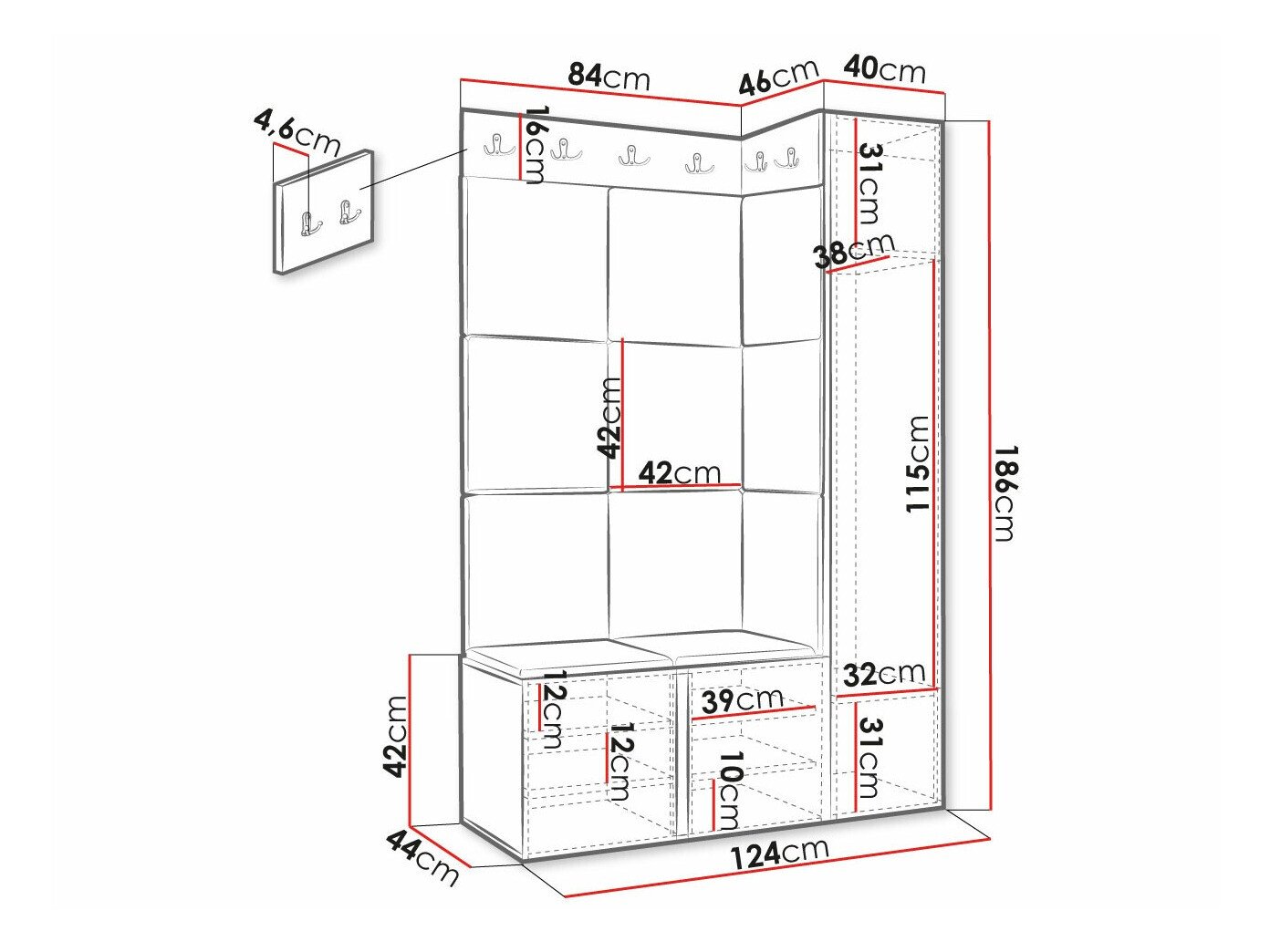 Meuble d'entrée Hartford 377 (Noir)