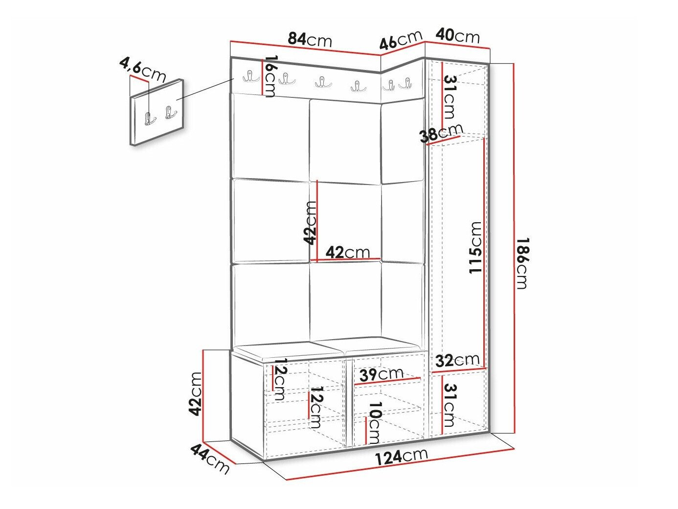 Meuble d'entrée Hartford 377 (Noir)