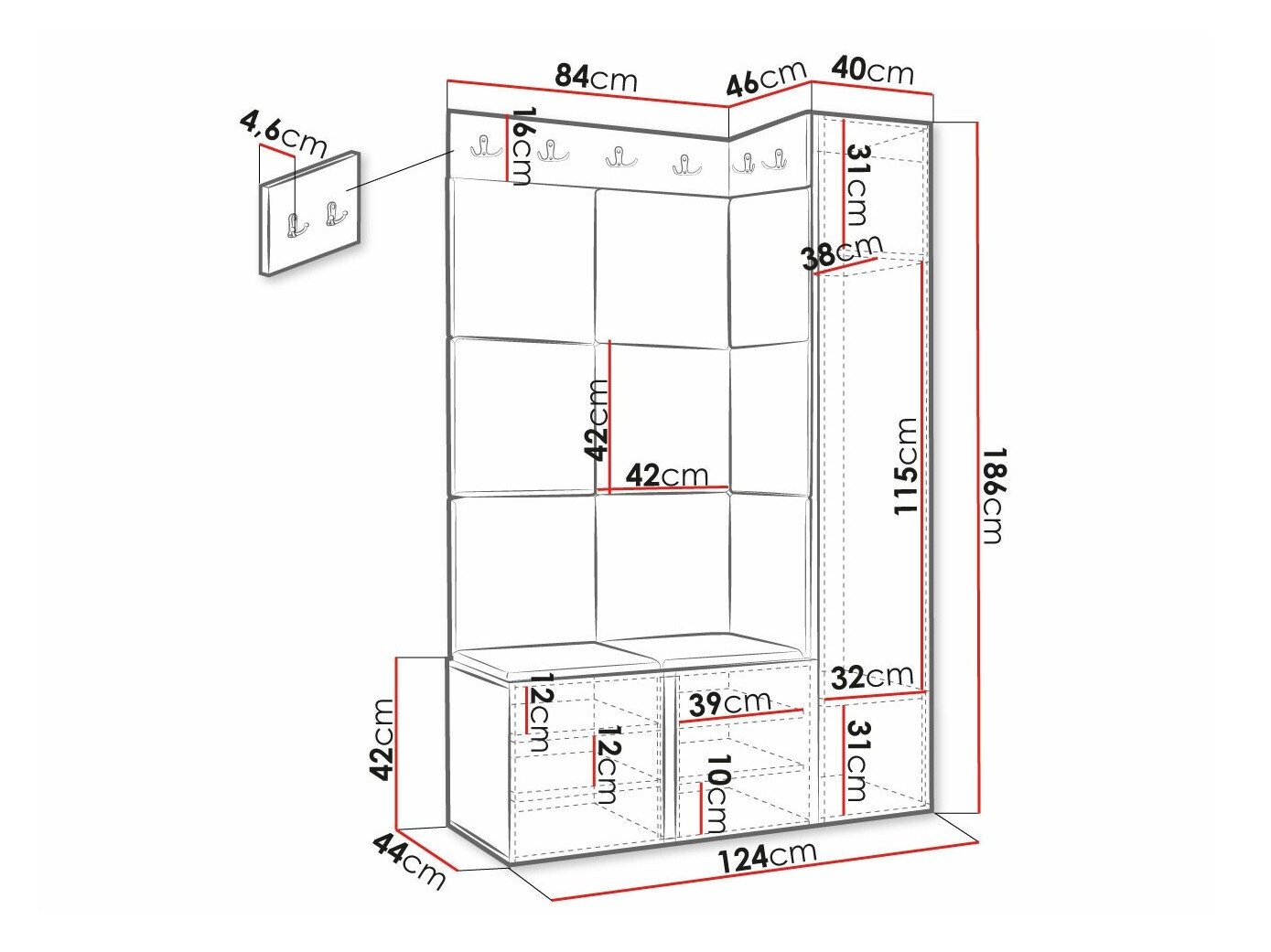Meuble d'entrée Hartford 377 (Noir)