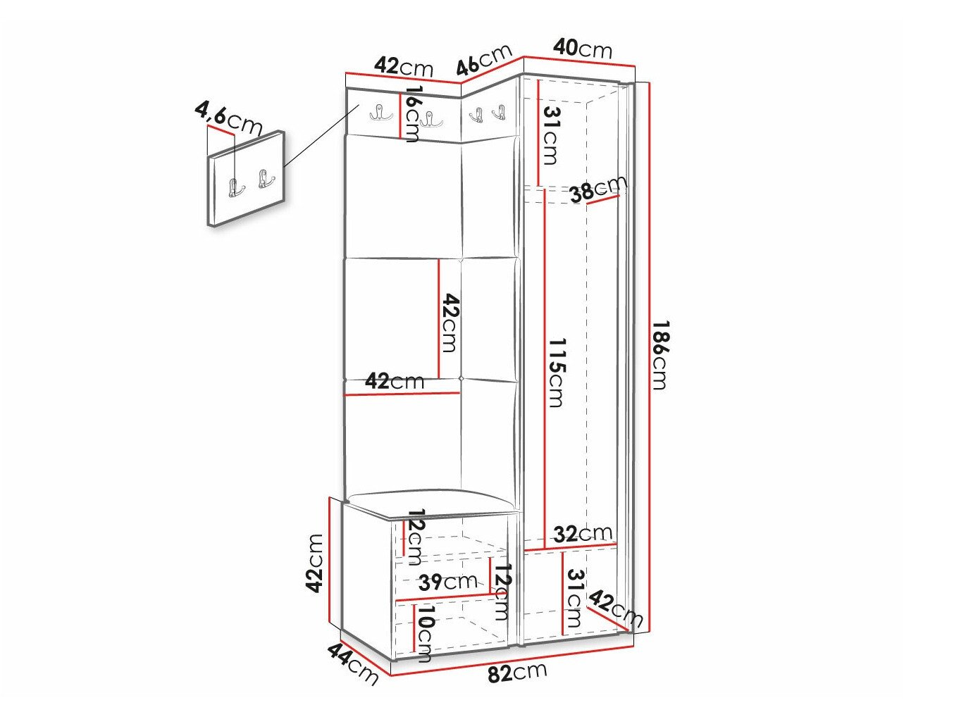 Meuble d'entrée Hartford 381 (Noir)