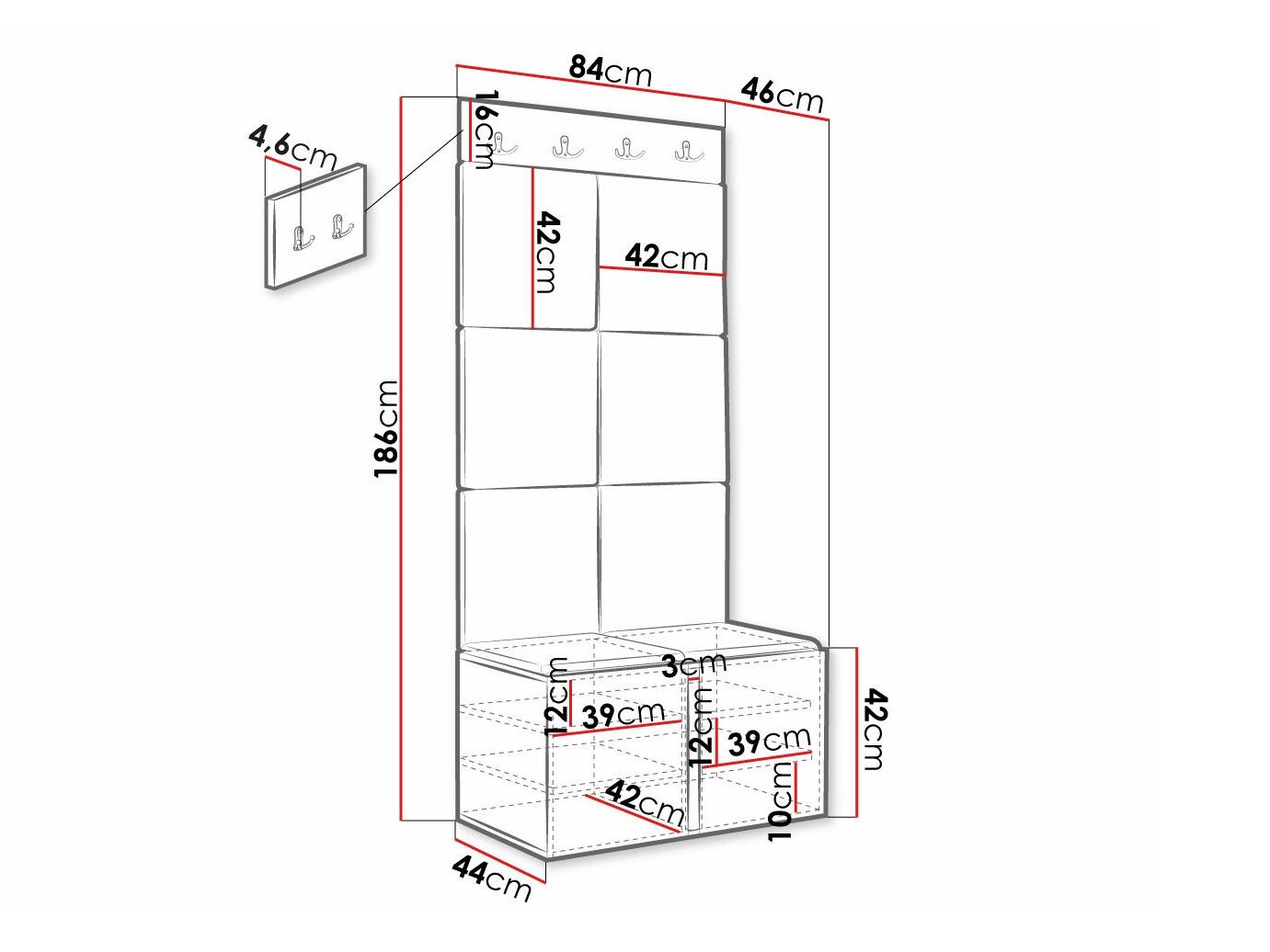 Meuble d'entrée Hartford 383 (Noir)