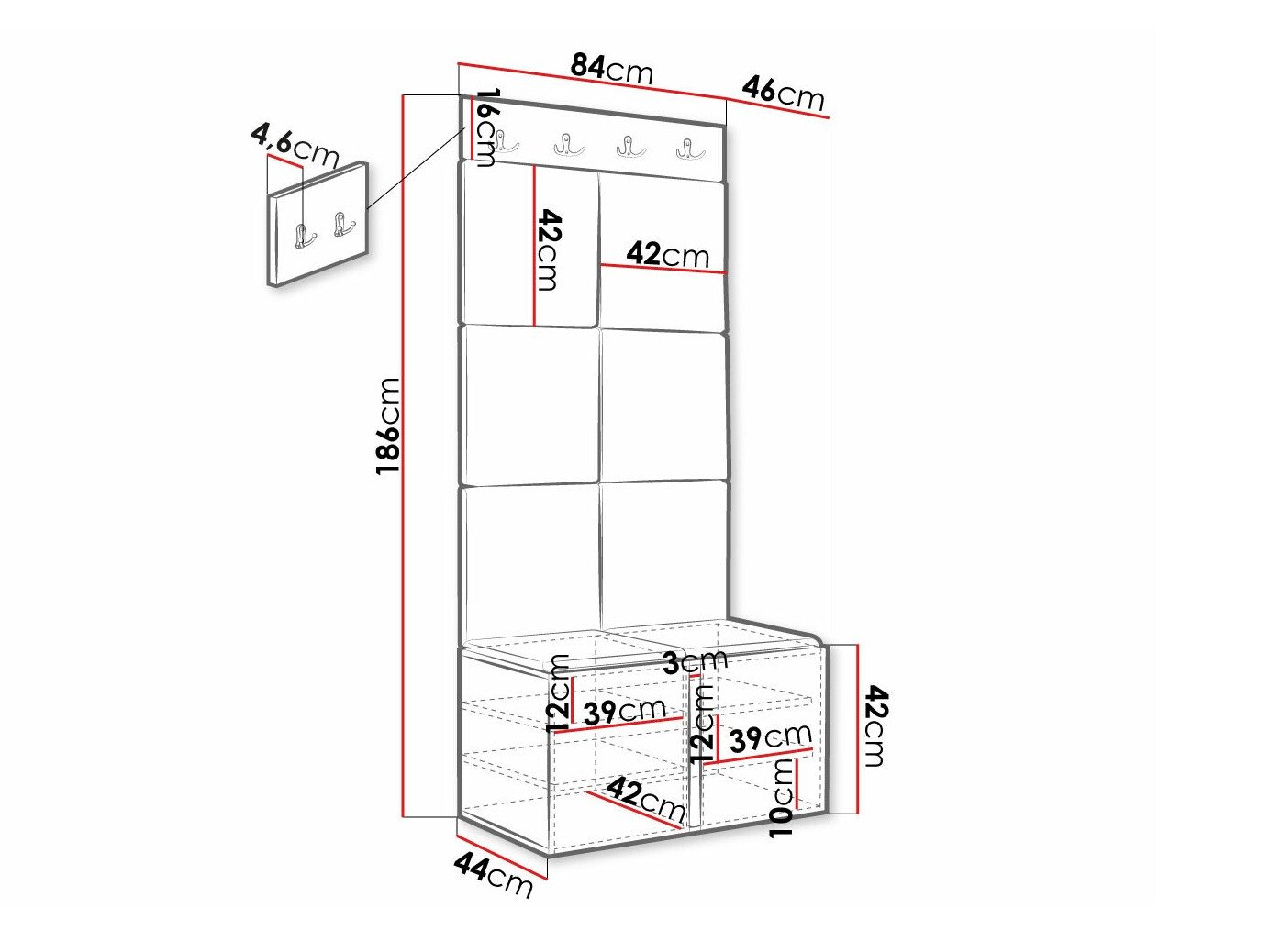 Meuble d'entrée Hartford 383 (Noir)