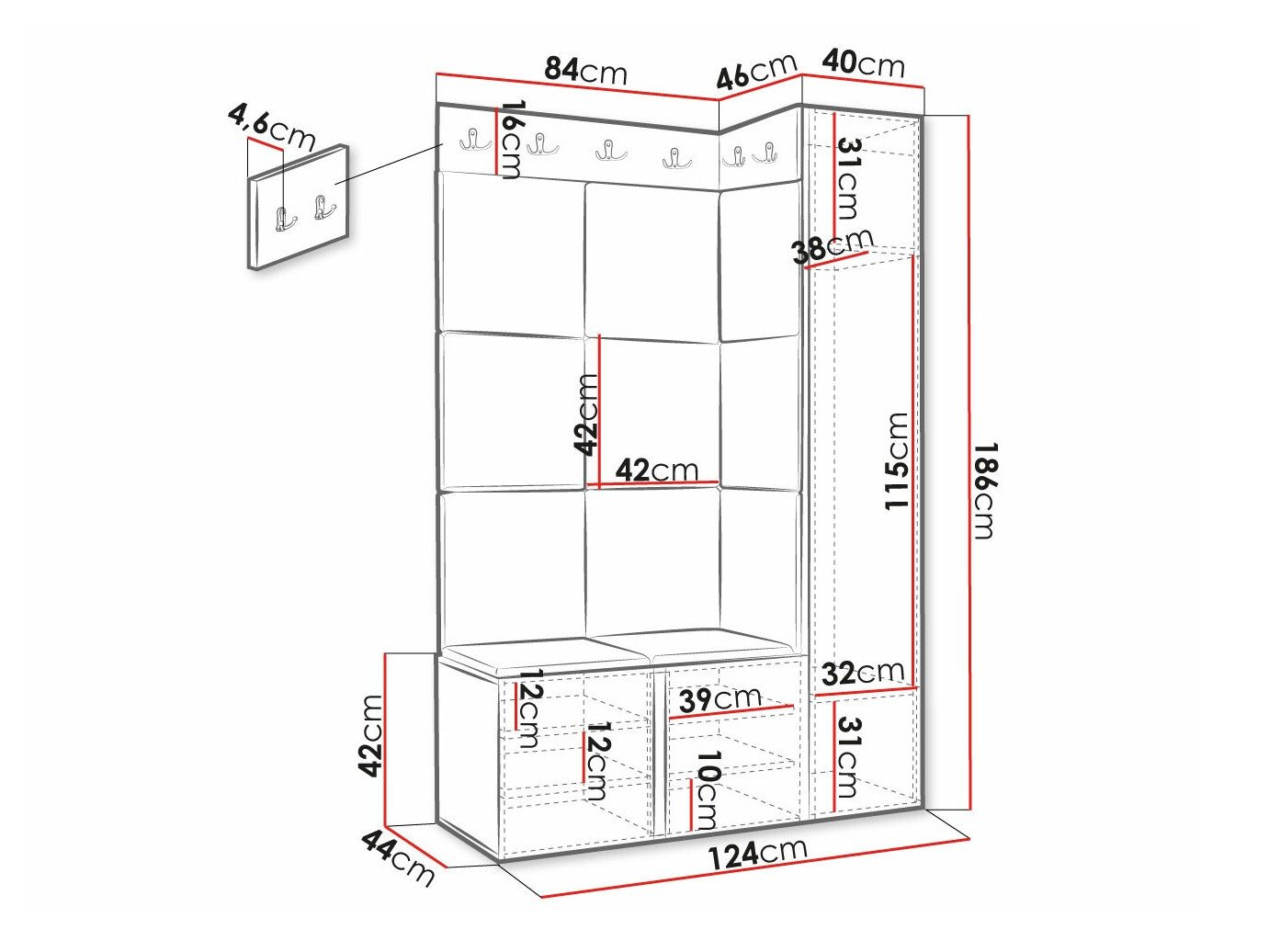 Meuble d'entrée Hartford 385 (Blanc)