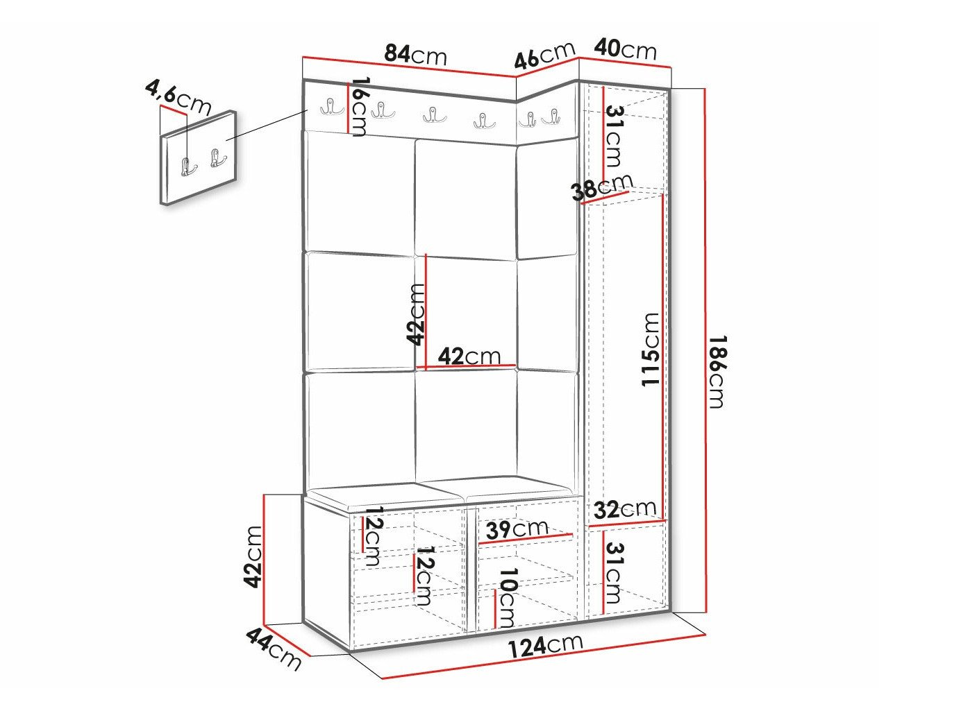 Meuble d'entrée Hartford 385 (Blanc)