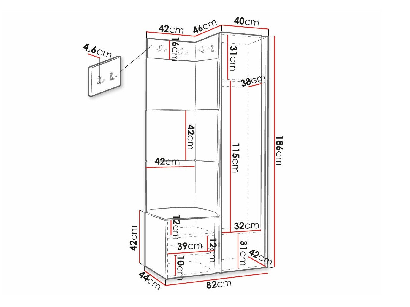 Meuble d'entrée Hartford 390 (Faux cuir Soft 011)