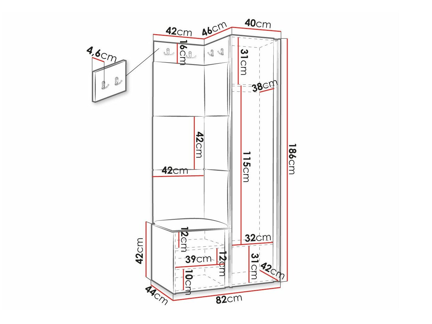 Meuble d'entrée Hartford 390 (Faux cuir Soft 017)
